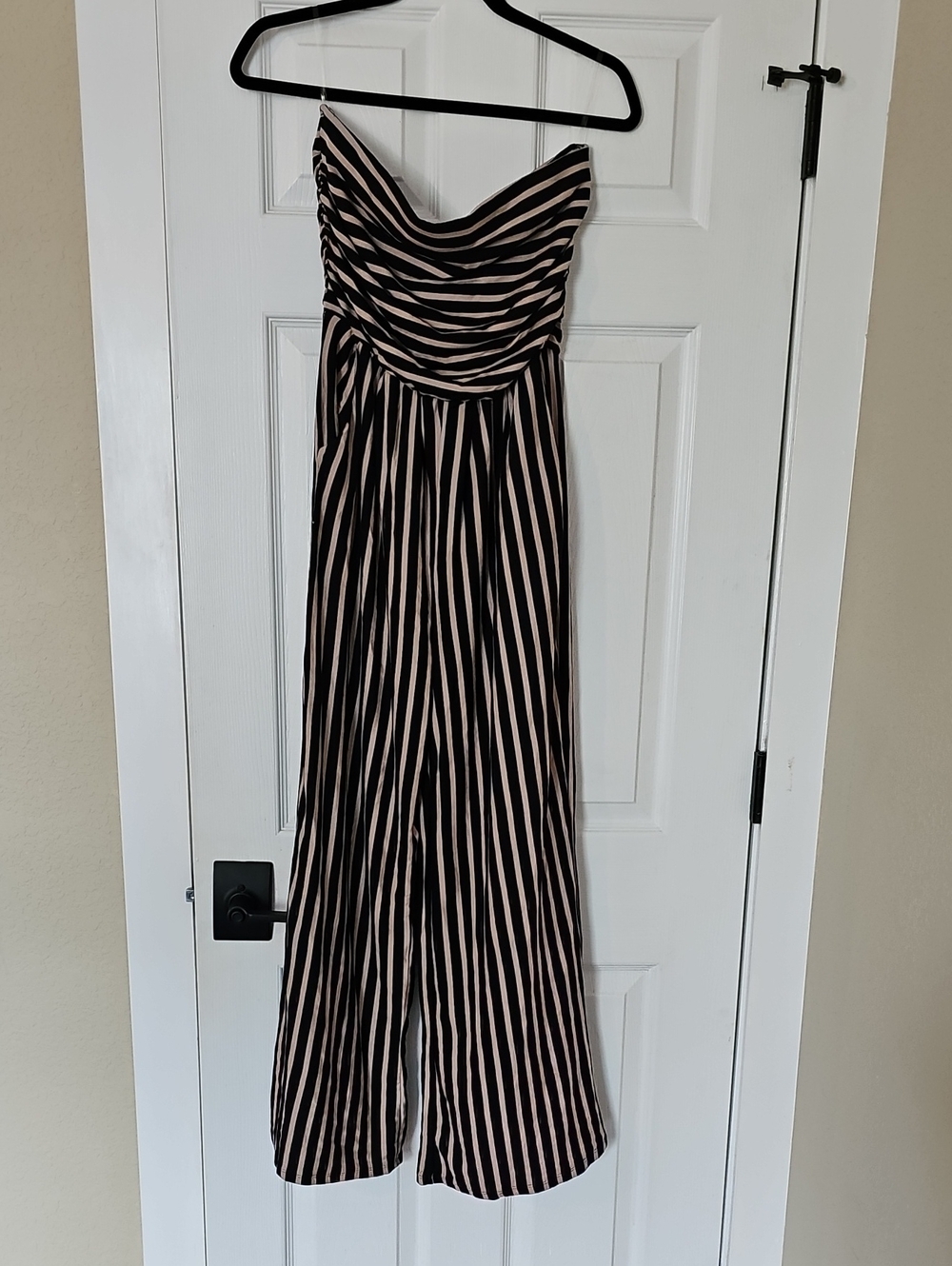 Heart Hips NWT Strapless Black and Beige Striped Jumpsuit